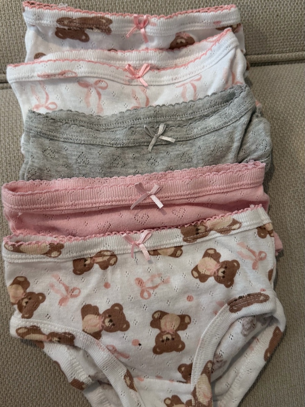 Girls Cotton Briefs Set in Pink, Gray and White with Teddy Print